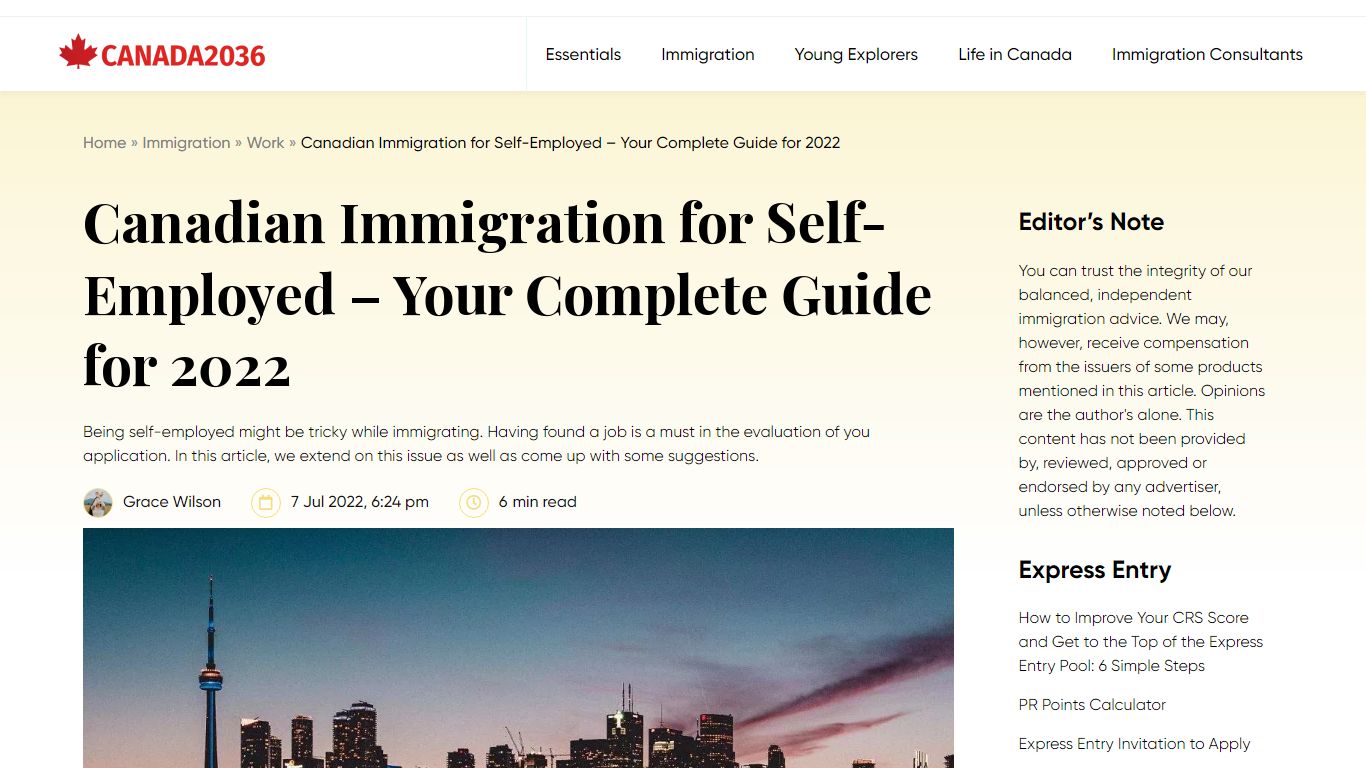 Canadian Immigration for Self-Employed - Canada2036